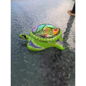 Ceramic Turtle Mexican Pottery 2 Piece Box Redware Green Multicolor 5” long